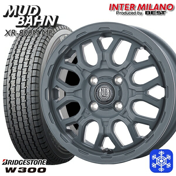 145/80R12 80/78N 2024~2025年製 ブリヂストン W300 インターミラノ マッドバーン XR-800M ME チッピンググレー(CGY) 12インチ 4.0J 4H100+42 送料無料 冬タイヤホイール4本セット