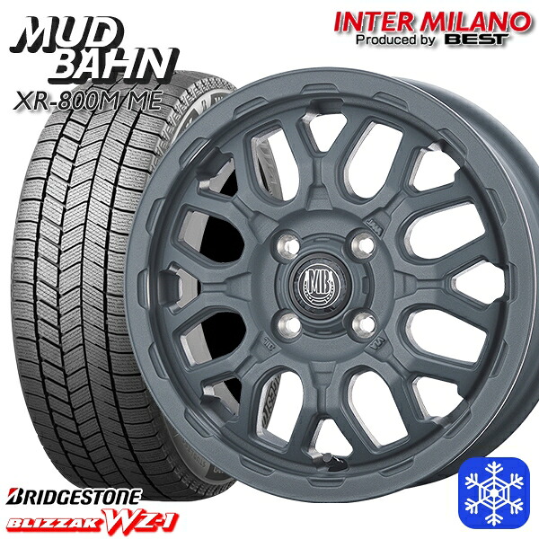 165/65R14 ハスラー ソリオ 2025年製 ブリヂストン ブリザック WZ1 インターミラノ マッドバーン XR-800M ME チッピンググレー（CGY） 14インチ 4.5J 4H100+45 送料無料 冬タイヤホイール4本セット