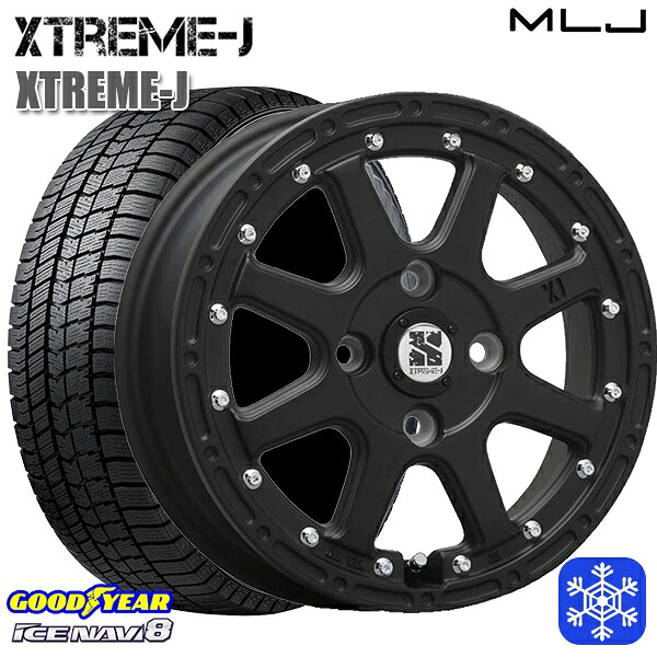 165/65R15 タフト ソリオ 2024～2025年製 グッドイヤー アイスナビ8 NAVI8 MLJ エクストリームJ フラットブラック 15インチ 4.5J 4H100 スタッドレスタイヤホイール4本セット｜格安タイヤホイールジャストパーツ