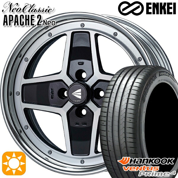 【取付対象】195/55R16 87V ハンコック veNtus PRime4 K135 ENKEI ネオクラシック アパッチ2 ネオ [Hi Disk] マシニングブラック 16インチ 6.0J 4H100 サマータイヤホイールセット ｜格安タイヤホイールジャストパーツ