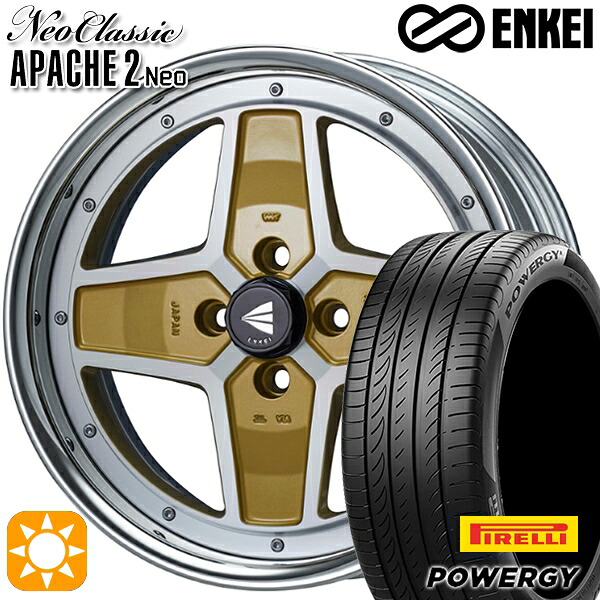【取付対象】マツダ2 ノート 195/55R16 87V ピレリ パワジー ENKEI ネオクラシック アパッチ2 ネオ [Hi Disk] マシニングゴールド 16インチ 6.0J 4H100 サマータイヤホイールセット