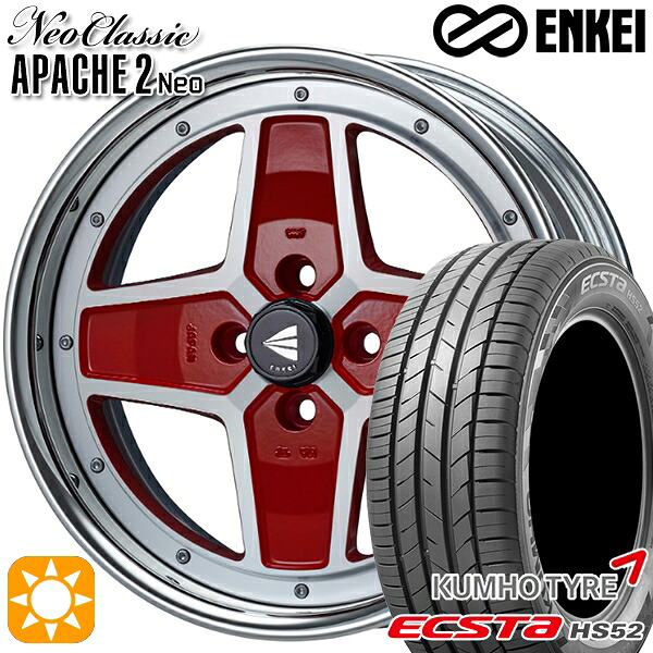 【取付対象】185/55R16 83V クムホ エクスタ HS52 ENKEI ネオクラシック アパッチ2 ネオ [Hi Disk] マシニングレッド 16インチ 6.0J 4H100 サマータイヤホイールセット
