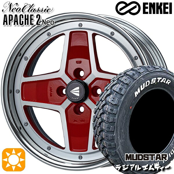 【取付対象】205/60R16 96T XL マッドスター ラジアル M/T ホワイトレター ENKEI ネオクラシック アパッチ2 ネオ [Hi Disk] マシニングレッド 16インチ 6.0J 4H100 サマータイヤホイールセット