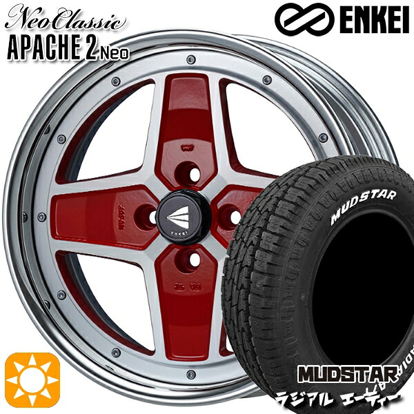 【取付対象】205/60R16 96H マッドスター ラジアル A/T ホワイトレター ENKEI ネオクラシック アパッチ2 ネオ [Hi Disk] マシニングレッド 16インチ 6.0J 4H100 サマータイヤホイールセット