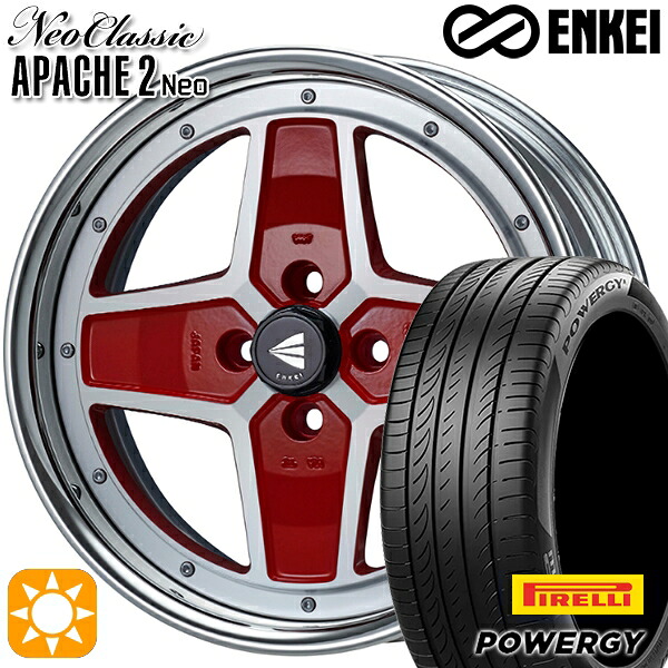 【取付対象】マツダ2 ノート 205/45R17 88W XL ピレリ パワジー ENKEI ネオクラシック アパッチ2 ネオ [Hi Disk] マシニングレッド 17インチ 7.0J 4H100 サマータイヤホイールセット ｜格安タイヤホイールジャストパーツ