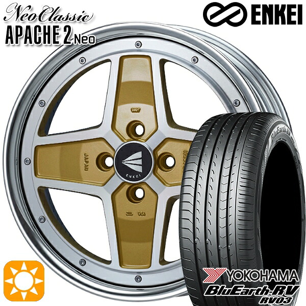 【取付対象】ライズ ロッキー 205/60R16 96H XL ヨコハマ ブルーアース RV03 ENKEI ネオクラシック アパッチ2 ネオ [Lo Disk] マシニングゴールド 16インチ 6.0J 4H100 サマータイヤホイールセット ｜格安タイヤホイールジャストパーツ
