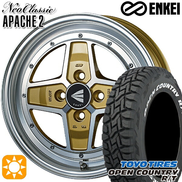 【取付対象】タフト 165/65R15 81Q トーヨー オープンカントリー R/T ホワイトレター ENKEI エンケイ ネオクラシック アパッチ2 マシニングゴールド 15インチ 5.0J 4H100 サマータイヤホイールセット