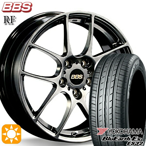 【取付対象】エクストレイル フォレスター 225/60R17 99H ヨコハマ ブルーアース ES32 BBS RF ダイヤモンドブラック（DB） 17インチ 7.0J 5H114.3 サマータイヤホイールセット