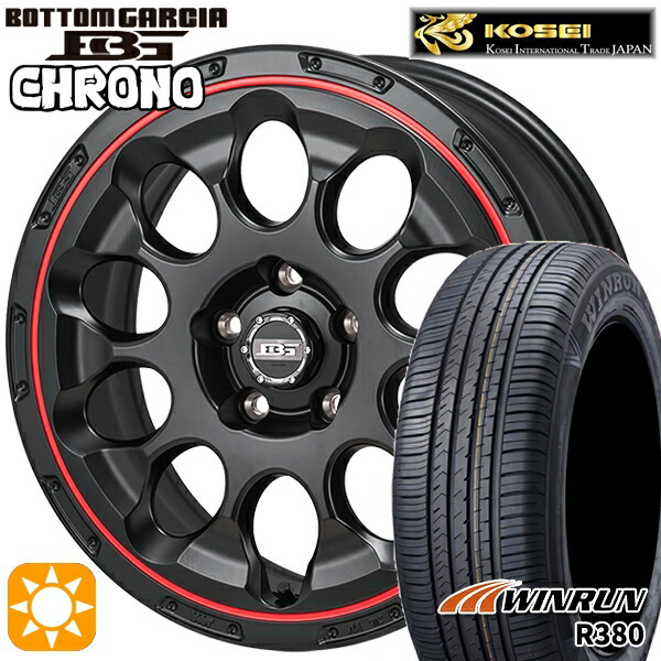【取付対象】C-HR カローラクロス 215/60R17 96V ウィンラン R380 コーセイ ボトムガルシア クロノ セミグロスブラック/レッドリム 17インチ 7.0J 5H114.3 サマータイヤホイールセット