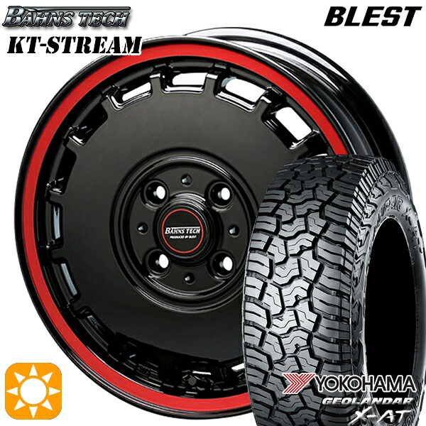 【取付対象】145R14C 85/83Q ヨコハマ ジオランダーX-AT G016 ブレスト バーンズテック KTストリーム ブラックレッドライン 14インチ 4.5J 4H100 サマータイヤホイールセット