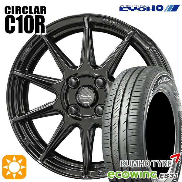【取付対象】フィット アクア 185/60R15 84H クムホ エコウィング ES31 KYOHO サーキュラー C10R グロスブラック 15インチ 5.5J 4H100 サマータイヤホイールセット