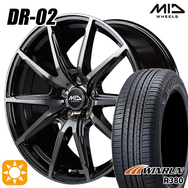 【取付対象】マツダ6 エクストレイル 225/60R18 104V XL ウィンラン R380 MID シュナイダー DR02 ブラックポリッシュ＋ブラッククリア 18インチ 8.0J 5H114.3 サマータイヤホイールセット