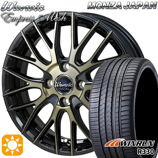 【取付対象】アクア デミオ ノート 195/55R16 87V ウィンラン R330 モンツァ ワーウィック エンプレスメッシュ ブラッククリア/ポリッシュ 16インチ 6.0J 4H100 サマータイヤホイールセット