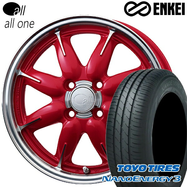 【取付対象】エブリィワゴン 165/60R14 75H トーヨー ナノエナジー3 ENKEI オール オールワン マシニングキャンディレッド 14インチ 5.0J 4H100 サマータイヤホイールセット