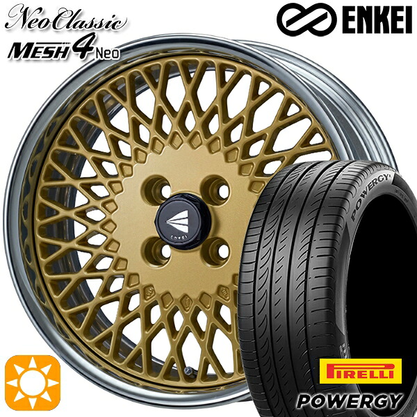 【取付対象】マツダ2 ノート 195/55R16 87V ピレリ パワジー ENKEI ネオクラシック メッシュ4ネオ [Hi Disk] ゴールド 16インチ 6.0J 4H100 サマータイヤホイールセット