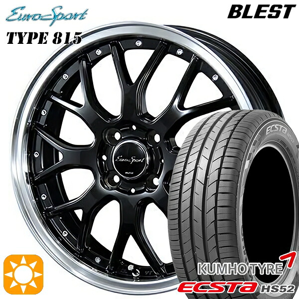 【取付対象】195/50R16 88V XL クムホ エクスタ HS52 BLEST ユーロスポーツ タイプ815 グロスブラック 16インチ 6.0J 4H100 サマータイヤホイールセット