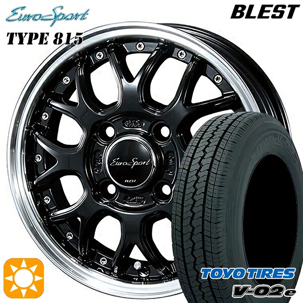 【取付対象】軽トラ 145/80R12 80/78N トーヨー V02E V-02E BLEST ユーロスポーツ タイプ815 グロスブラック 12インチ 4.0J 4H100 サマータイヤホイールセットサマータイヤ・ホイールセット