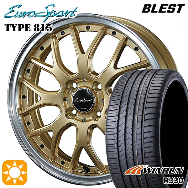 【取付対象】アクア デミオ ノート 195/55R16 87V ウィンラン R330 BLEST ユーロスポーツ タイプ815 セミグロスゴールド 16インチ 6.0J 4H100 サマータイヤホイールセット