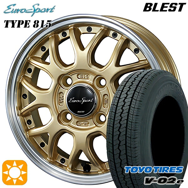 【取付対象】軽トラ 145/80R12 80/78N トーヨー V02E V-02E BLEST ユーロスポーツ タイプ815 セミグロスゴールド 12インチ 4.0J 4H100 サマータイヤホイールセット