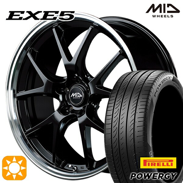 【取付対象】C-HR ヴェゼル 225/50R18 95W ピレリ パワジー MID ヴァーテックワン EXE5 グロッシーブラック/リムポリッシュ 18インチ 8.0J 5H114.3 サマータイヤホイールセット