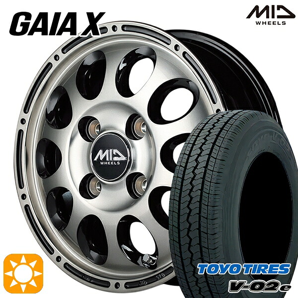 【取付対象】軽トラ 145/80R12 80/78N トーヨー V02E V-02E MID ガイアクロス 12インチ 3.5J 4H100 ブラックポリッシュ/ブラッククリア サマータイヤホイールセット