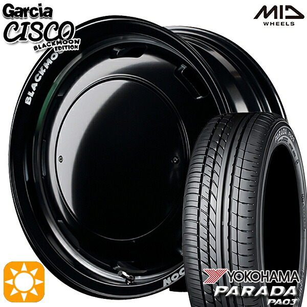 【取付対象】軽トラ 165/55R14C 95/93N ヨコハマ パラダ PA03 MID ガルシアシスコブラックムーン ブラック 14インチ 4.5J 4H100 サマータイヤホイールセット
