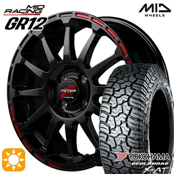【取付対象】ライズ ロッキー LT215/70R16 100/97Q ヨコハマ ジオランダー X-AT G016 MID RMPレーシング GR12 クリスタルブラック/ストロボレッド 16インチ 6.0J 4H100 サマータイヤホイールセット |格安タイヤホイールジャストパーツ