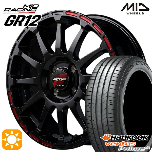 【取付対象】195/50R16 88V XL ハンコック veNtus PRime4 K135 MID RMPレーシング GR12 クリスタルブラック/ストロボレッド 16インチ 6.0J 4H100 サマータイヤホイールセット