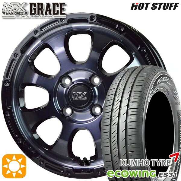 【取付対象】165/65R15 81H クムホ エコウィング ES31 HotStuff マッドクロス グレイス BKC/BK 15インチ 4.5J 4H100 サマータイヤホイールセット ｜格安タイヤホイールジャストパーツ