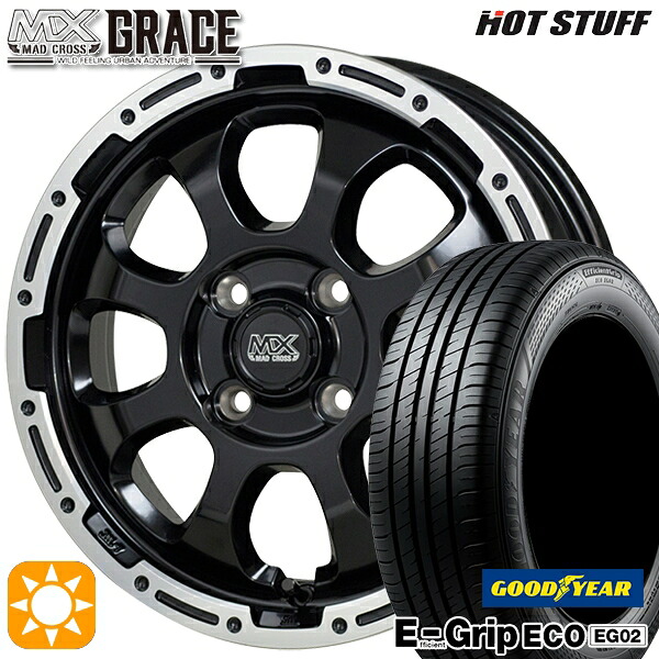 【取付対象】アクア クロスビー 185/55R16 83V グッドイヤー エフィシェントグリップ EG02 HotStuff マッドクロス グレイス GB/P 16インチ 6.0J 4H100 サマータイヤホイールセット