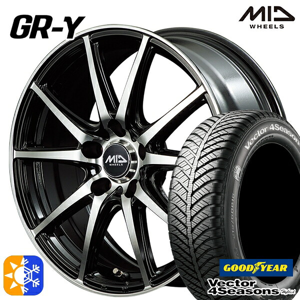 アイシス ノア 215/45R17 91H XL グッドイヤー ベクター フォーシーズンズ MID ファイナルスピード GR-ガンマ 17インチ 7.0J 5H114.3 ブラックポリッシュ オールシーズンタイヤホイールセット