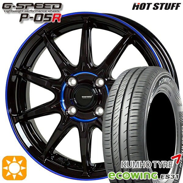 【取付対象】フィット アクア 185/60R15 84H クムホ エコウィング ES31 HotStuff ジースピード P-05R ブラックブルークリア 15インチ 5.5J 4H100 サマータイヤホイールセット |格安タイヤホイールジャストパーツ