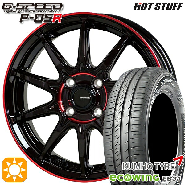 【取付対象】165/65R15 81H クムホ エコウィング ES31 HotStuff ジースピード P-05R ブラックレッドクリア 15インチ 4.5J 4H100 サマータイヤホイールセット ｜格安タイヤホイールジャストパーツ