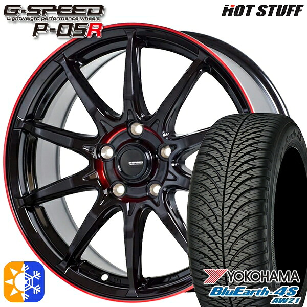 エルグランド クロスロード 215/65R16 98H ヨコハマ ブルーアース 4S AW21 HotStuff ジースピード P-05R 16インチ 6.5J 5H114.3 ブラックレッドクリア オールシーズンタイヤホイールセット