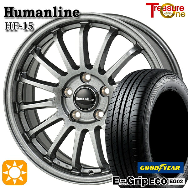 【取付対象】エスクァイア セレナ 195/65R15 91H グッドイヤー エフィシェントグリップ EG02 トレジャーワン ヒューマンライン HF15 ダークグレー 15インチ 6.0J 5H114.3 サマータイヤホイールセット