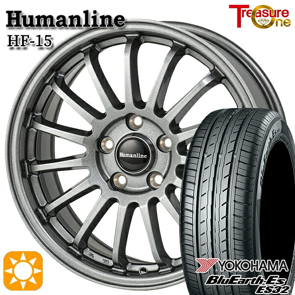 【取付対象】BP系レガシィアウトバック 215/55R17 94V ヨコハマ ブルーアース ES32 トレジャーワン ヒューマンライン HF15 ダークグレー 17インチ 7.0J 5H100 サマータイヤホイールセット |格安タイヤホイールジャストパーツ