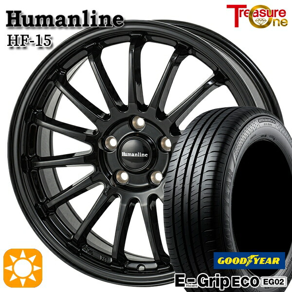 【取付対象】170シエンタ 185/60R15 84H グッドイヤー エフィシェントグリップ EG02 トレジャーワン ヒューマンライン HF15 ブラック 15インチ 6.0J 5H100 サマータイヤホイールセット