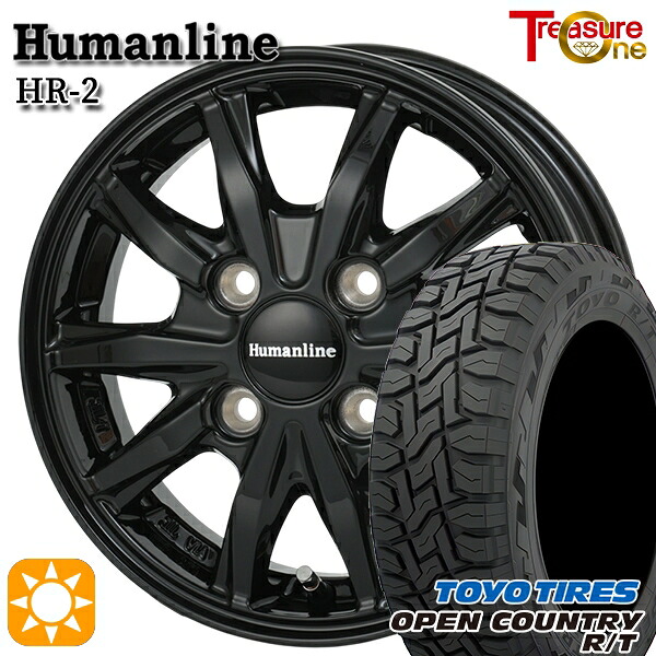 【取付対象】軽トラ 145/80R12 80/78N LT トーヨー オープンカントリー R/T トレジャーワン ヒューマンライン HR2 ブラック 12インチ 3.5J 4H100 サマータイヤホイールセット