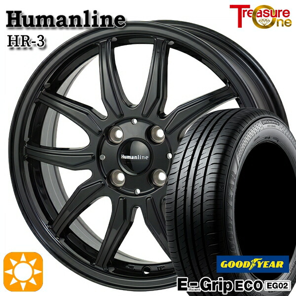 【取付対象】165/60R15 77H グッドイヤー エフィシェントグリップ EG02 トレジャーワン ヒューマンライン HR3 ブラック 15インチ 4.5J 4H100 サマータイヤホイールセット