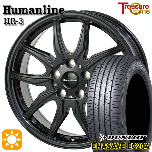 【取付対象】225/45R18 95W XL ダンロップ エナセーブ EC204 トレジャーワン ヒューマンライン HR3 ブラック 18インチ 7.0J 5H114.3 サマータイヤホイールセット