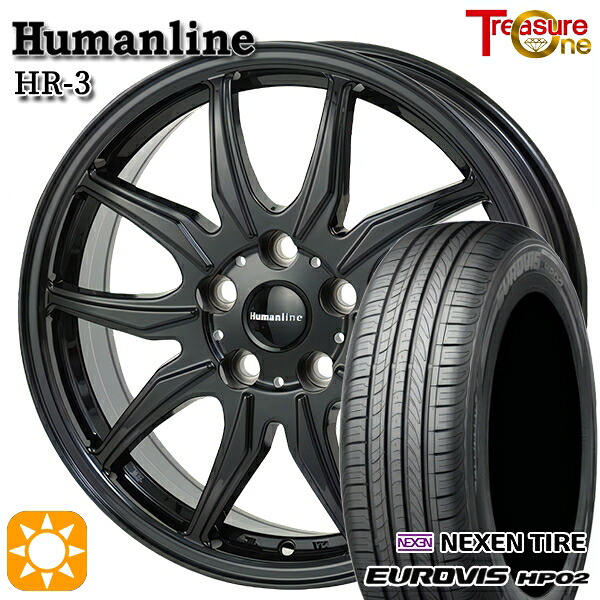 【取付対象】30/50プリウス 185/65R15 ネクセン ロードストーン ユーロビズ HP02 トレジャーワン ヒューマンライン HR3 ブラック 15インチ 6.0J 5H100 サマータイヤホイールセット