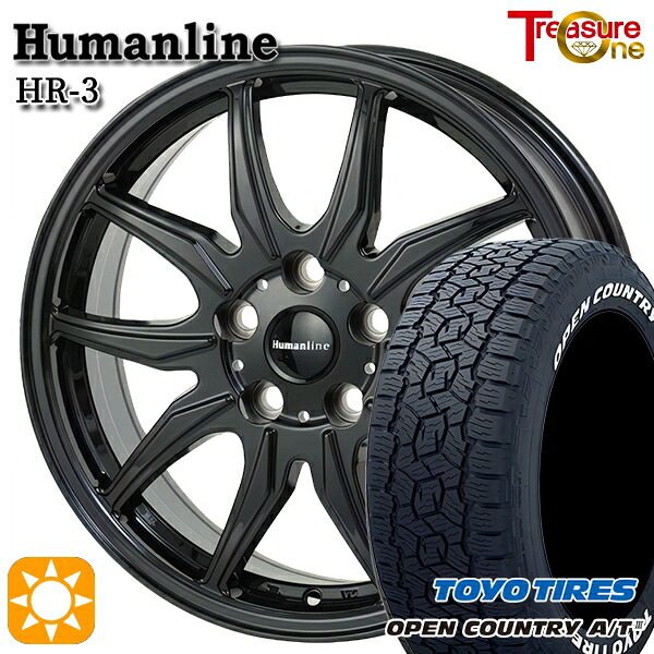 【取付対象】クラウンクロスオーバー 225/60R18 100H トーヨー オープンカントリーA/T3 ホワイトレター トレジャーワン ヒューマンライン HR3 BK ※球面 M14ボルト対応 18インチ 7.0J 5H114.3 +40 サマータイヤホイールセット ｜格安タイヤホイールジャストパーツ