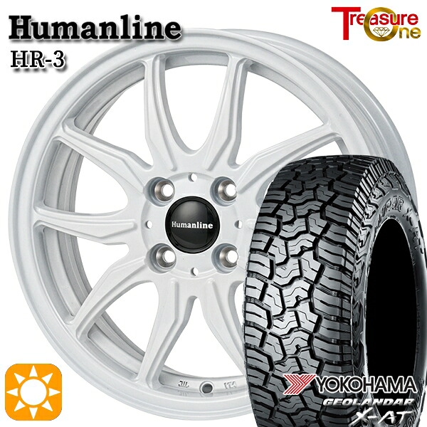 【取付対象】ハスラー ソリオ 165/60R15 77H ヨコハマ ジオランダーX-AT G016 トレジャーワン ヒューマンライン HR3 ホワイト 15インチ 4.5J 4H100 サマータイヤホイールセット