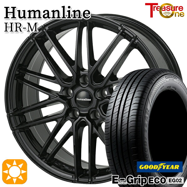 30/50プリウス 195/65R15 91H グッドイヤー エフィシェントグリップ EG02 トレジャーワン ヒューマンライン HRM BK 15インチ 6.0J 5H100 サマータイヤホイールセット