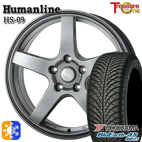 レクサスNX 235/55R18 100V ヨコハマ ブルーアース 4S AW21 トレジャーワン ヒューマンライン HS09 18インチ 8.0J 5H114.3 ダークグレー オールシーズンタイヤホイールセット ｜格安タイヤホイールジャストパーツ