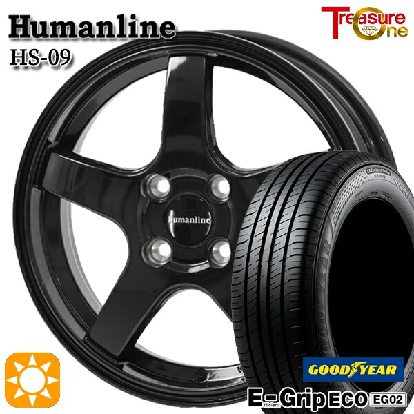 【取付対象】165/60R15 77H グッドイヤー エフィシェントグリップ EG02 トレジャーワン ヒューマンライン HS09 ブラック 15インチ 4.5J 4H100 サマータイヤホイールセット