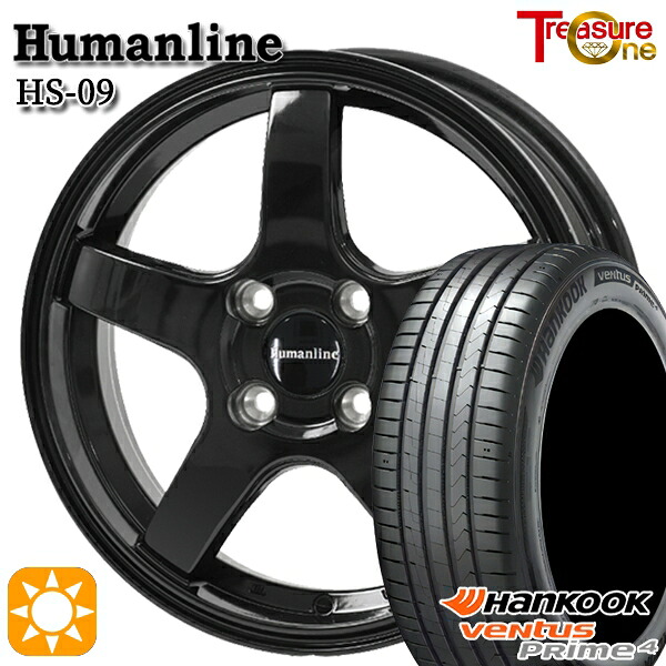 【取付対象】195/65R16 92V ハンコック veNtus PRime4 K135 トレジャーワン ヒューマンライン HS09 ブラック 16インチ 6.0J 4H100 サマータイヤホイールセット