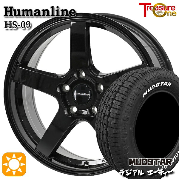 【取付対象】205/60R16 96H マッドスター ラジアル A/T ホワイトレター トレジャーワン ヒューマンライン HS09 ブラック 16インチ 6.5J 5H100 サマータイヤホイールセット