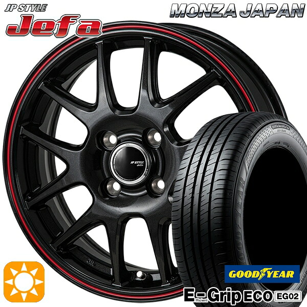 【取付対象】175/65R14 82S グッドイヤー エフィシェントグリップ EG02 モンツァ JPスタイル ジェファ パールブラック/レッドライン 14インチ 5.5J 4H100 サマータイヤホイールセット