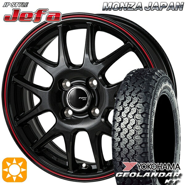 【取付対象】軽トラ 145/80R12 80/78N ヨコハマ ジオランダーKT Y828C モンツァ JPスタイル ジェファ パールブラック/レッドライン 12インチ 3.5J 4H100 サマータイヤホイールセット